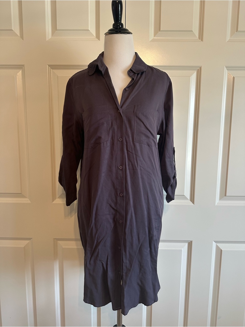 Everly Button Down Shirt Mini Dress Plum